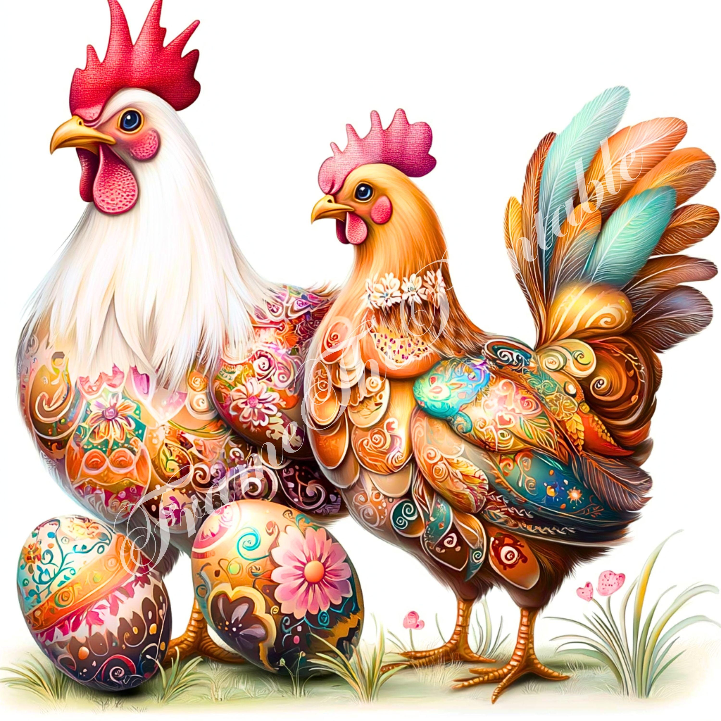 Spring Rosters Easter Easter Chicken Clipart Bundle, 10 PNG Roster and Hen, Boho Farmhouse ...