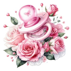 Ciuccio rosa per neonati Baby Shower Battesimo Battesimo 14 Immagini Clipart Commerciale JPG PNG Biglietti di auguri Invito Carta Artigianato Download