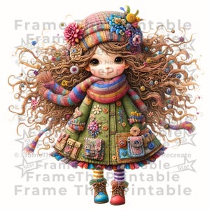 Whimsical Spring Girl Clipart, 18 PNG Transparent, Colourful Quirky Patchwork Outfit, Floral Digital Art, Scrapbook Journal, Kids Craft