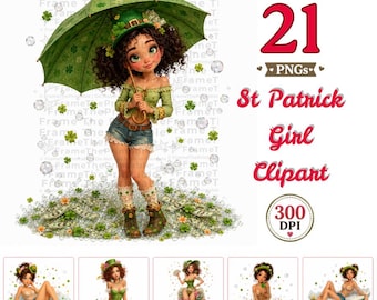 St Patrick Girl Clipart Bundle, 21 PNG, Irish Girl Clipart, Lucky Shamrock PNG, Cute St Patrick's Day Clipart, 300 DPI, Commercial Use