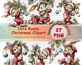Skurril, Weihnachten, Häschen Clipart: Urlaub Tier Im Pyjama Für Karten, Handwerk, Aufkleber (27 PNGs)