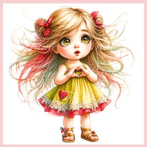 Rainbow Girl Clipart, Cute Whimsical Girl PNG, Pastel Doll Art, 20 Nursery Images, 300 DPI, Digital Download, Sublimation, Kids Wall Decor