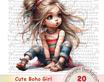 Boho Girl Clipart Bundle, Nursery Toddler PNG, Whimsical Girl Art, Transparent Background, 300 DPI, 20 Images, Sublimation, Crafts Set