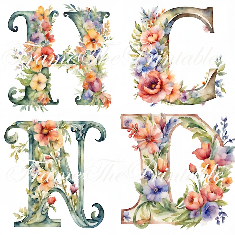 Floral Letters Printable Digital Download Party Letter Wedding Letters ...