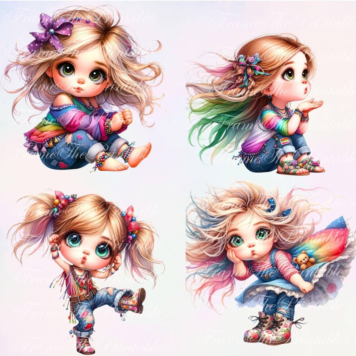 Quirky Girl Clipart, Patchwork Outfit, Creative Digital Graphics for ...