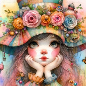 Imágenes prediseñadas de páginas de diario de chicas extravagantes, arte de chicas divertidas y extravagantes, set de acuarela con técnicas mixtas, páginas de scrapbooking en color de descarga instantánea