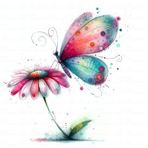 15 Clipart papillon fantaisiste, décoration murale florale pour chambre d'enfant, autocollants numériques aquarelle pour scrapbooking et journalisation, PNG haute résolution