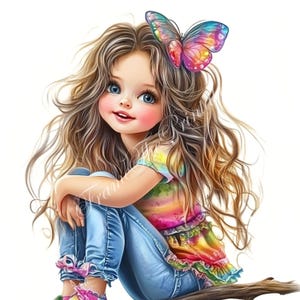 Cute Floral Girl Clipart Whimsical Adorable Girl Bundle Watercolour Art Fantasy Junk Journaling Scrapbook Card Making Digital Downloads