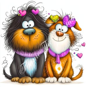 Schrullig Valentinstag Hunde Clipart Wunderlich Bündel Liebe Welpen Aquarell Tiere Art Junk Journaling Scrapbook Kartenherstellung Digitale Downloads