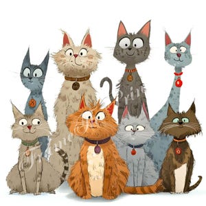 Quirky cats team 15 photos Watercolour Clipart JPGs Junk Journal Scrapbooking Card Making images Digital Download Kit Cartoon Funny  Kitten