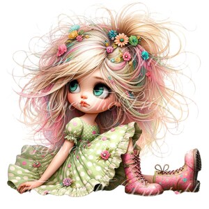 Quirky Cute  Blond Girl Clipart Commercial Use Whimsical Ephemera JPGs Fantasy Junk Journal Paper Craft Downloads Cute Doll Printable Images