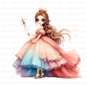 14 Magical Princess Clipart Bundle, akwarela dziewczyna PNG wysoka rozdzielczość, żywe kolory sztuki, cyfrowy papier do scrapbookingu, natychmiastowe pobieranie