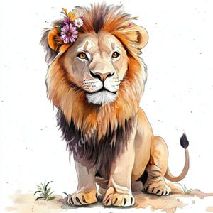 Floral Lion Clipart Safari Animals King Lion Commercial Use Whimsical Lion Bundle Watercolour Art Fantasy Junk Journaling Scrapbooking Kit