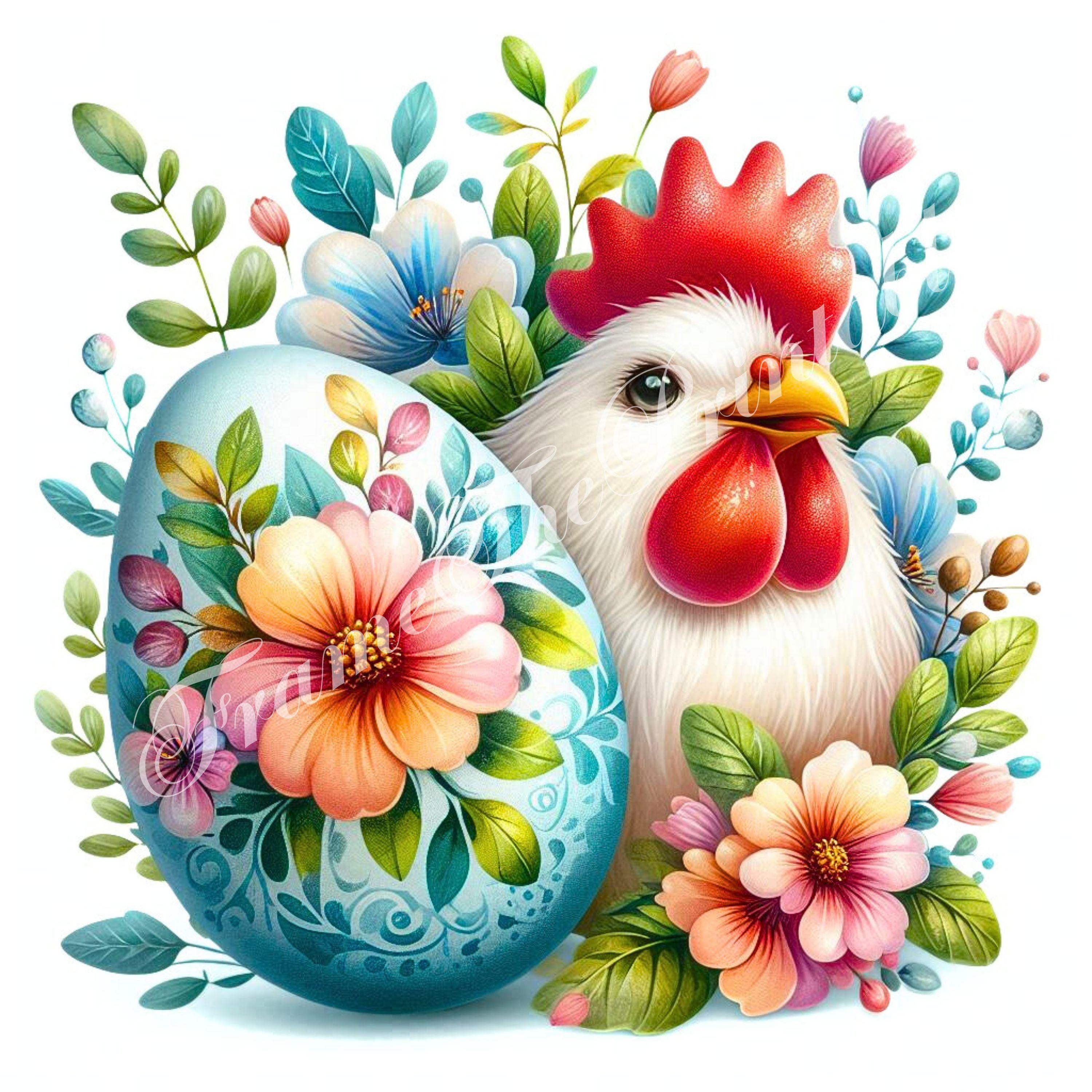 Spring Rosters Easter Floral Easter Roster Clipart, Chicken With Egg High Res, Watercolour ...