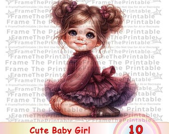 Toddler Girl Clipart Set, Cute Baby Girl Illustrations, Whimsical Kids Graphics, 10 PNG 300DPI, Nursery Sublimation Art, Instant Download
