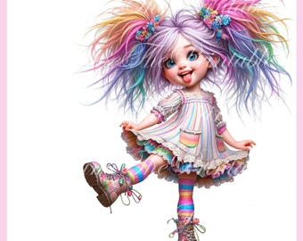 Quirky Girl Clipart, Pastel Doll PNG, Whimsical Kids Art, 300 DPI 20 Images, Cute Baby, Sublimation, Commercial Use Clipart