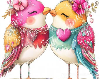 Schrulligen Valentinstag Vögel Liebe Clip Art Aquarell Kunst Kommerzielle Nutzung Junk Journaling Scrapbook Kartenherstellung Digitaler Download Skurrile JPGs