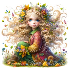 Blond Floral Girl Clipart Commercial JPGs Whimsical Ephemera Fantasy Junk Journal Kit Paper Craft Downloads DIY Printable Image Scrapbook
