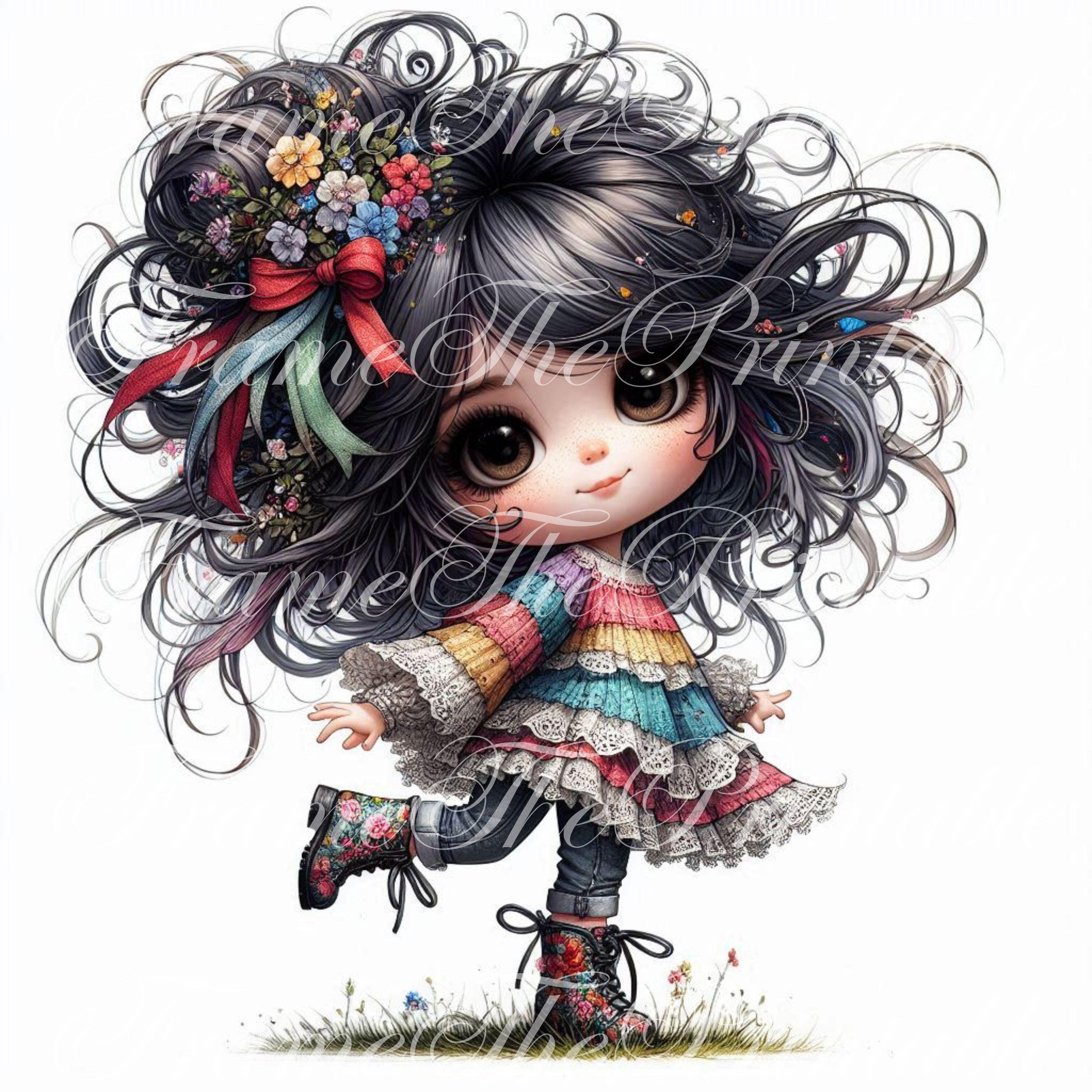 Quirky Girl Clipart Cute Cartoon Whimsical Ephemera Jpgs Commercial Use ...