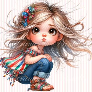 Clipart di bambina carina Uso commerciale e personale Kit di diario fantasy di effimeri stravaganti Carta da scaricare Bambola Stampabile Scrapbooking