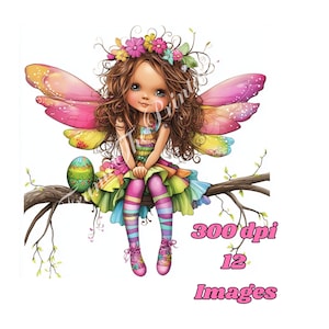 Niedliche Osterblumen Fee mit Eiern Clipart Wunderliche Bündel Aquarell Kunst Fantasy Junk Journaling Scrapbook Kartenherstellung Digitale Downloads