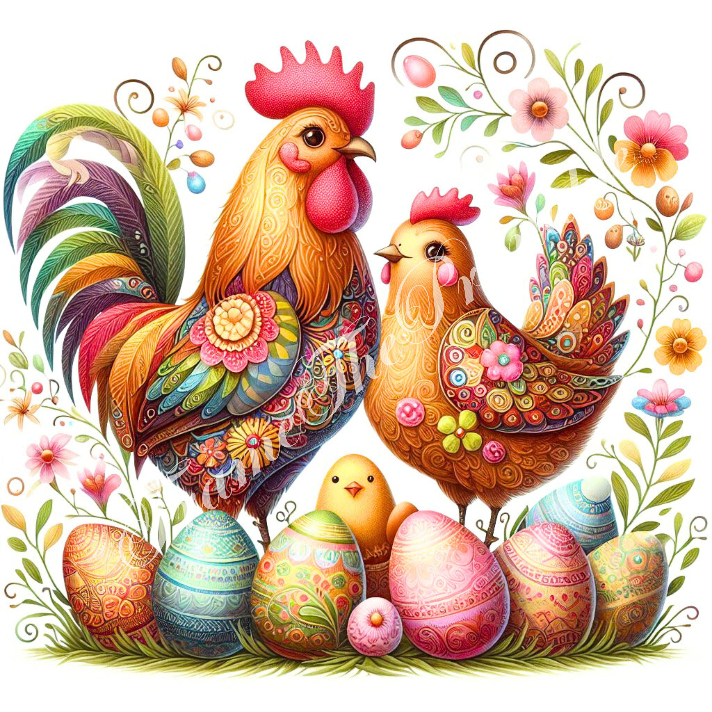Spring Rosters Easter Easter Chicken Clipart Bundle, 10 PNG Roster and Hen, Boho Farmhouse ...