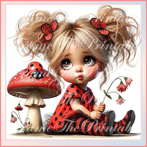 Cute Girl Ladybird ClipArt Watercolour 18 JPG 300dpi Adorable Girl Junk Journaling Scrapbook Card Making Digital Download Whimsical Fantasy