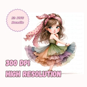 Adorable gitana clipart, linda chica acuarela PNG, paquete de diario basura estético, papel digital de alta calidad para nueva creación
