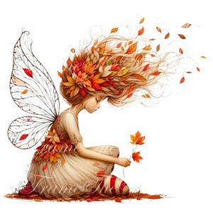 Fairy Tale Autumn Leaves Enchantress images Clipart Commercial Whimsical Ephemera JPG Fantasy Junk Journal Paper Craft Printable Downloads25