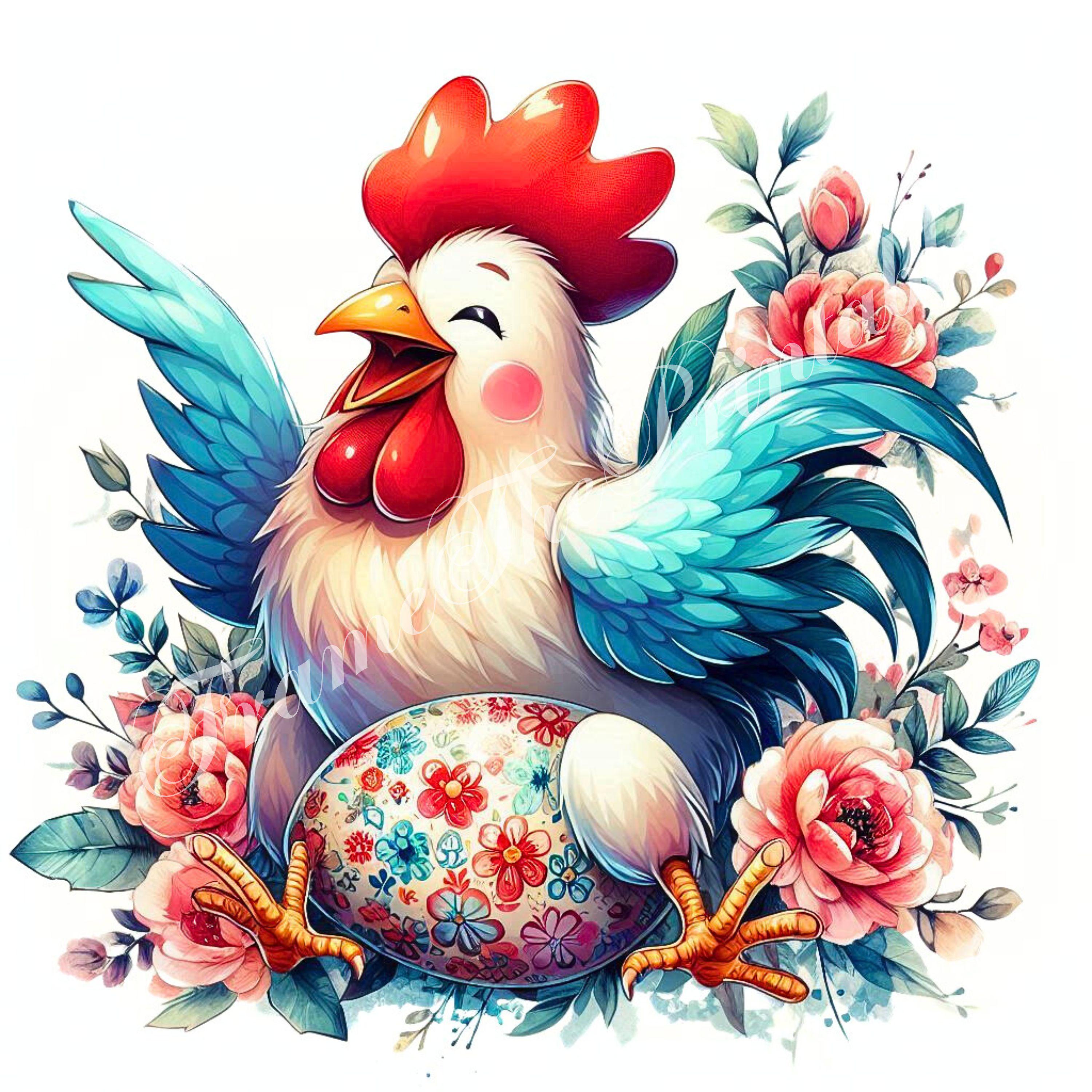Spring Rosters Easter Floral Easter Roster Clipart, Chicken With Egg High Res, Watercolour ...
