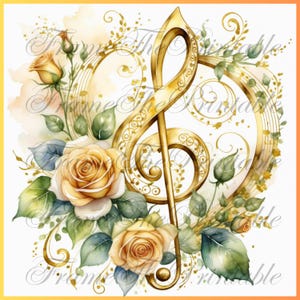 Gold Treble Clef Clipart, JPG Music Floral Treble Clef, 14 Images Bulk, Digital Art For Crafts, Commercial use, Instant Download, Printable
