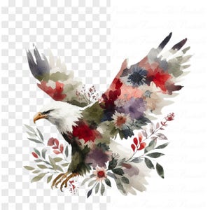 Clipart aquarelle aigle, oiseau floral PNG, art animalier majestueux, illustration bohème aigle sauvage, fond transparent, jeu de téléchargement numérique