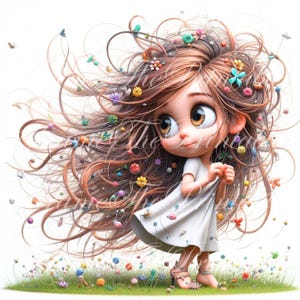 Quirky Girl Clipart Cute Cartoon Whimsical Ephemera PNG Commercial Use Fantasy Junk Journal Paper Craft Downloads Cute Doll Printable Image