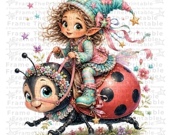 Floral Elf Girl Clipart, Fantasy Garden, 12 Transparent PNGs Set 1