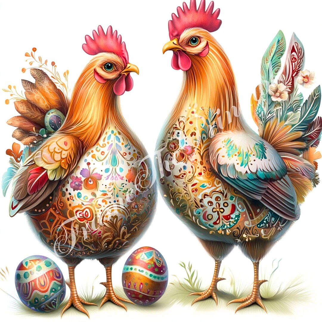 Spring Rosters Easter Easter Chicken Clipart Bundle, 10 PNG Roster and Hen, Boho Farmhouse ...