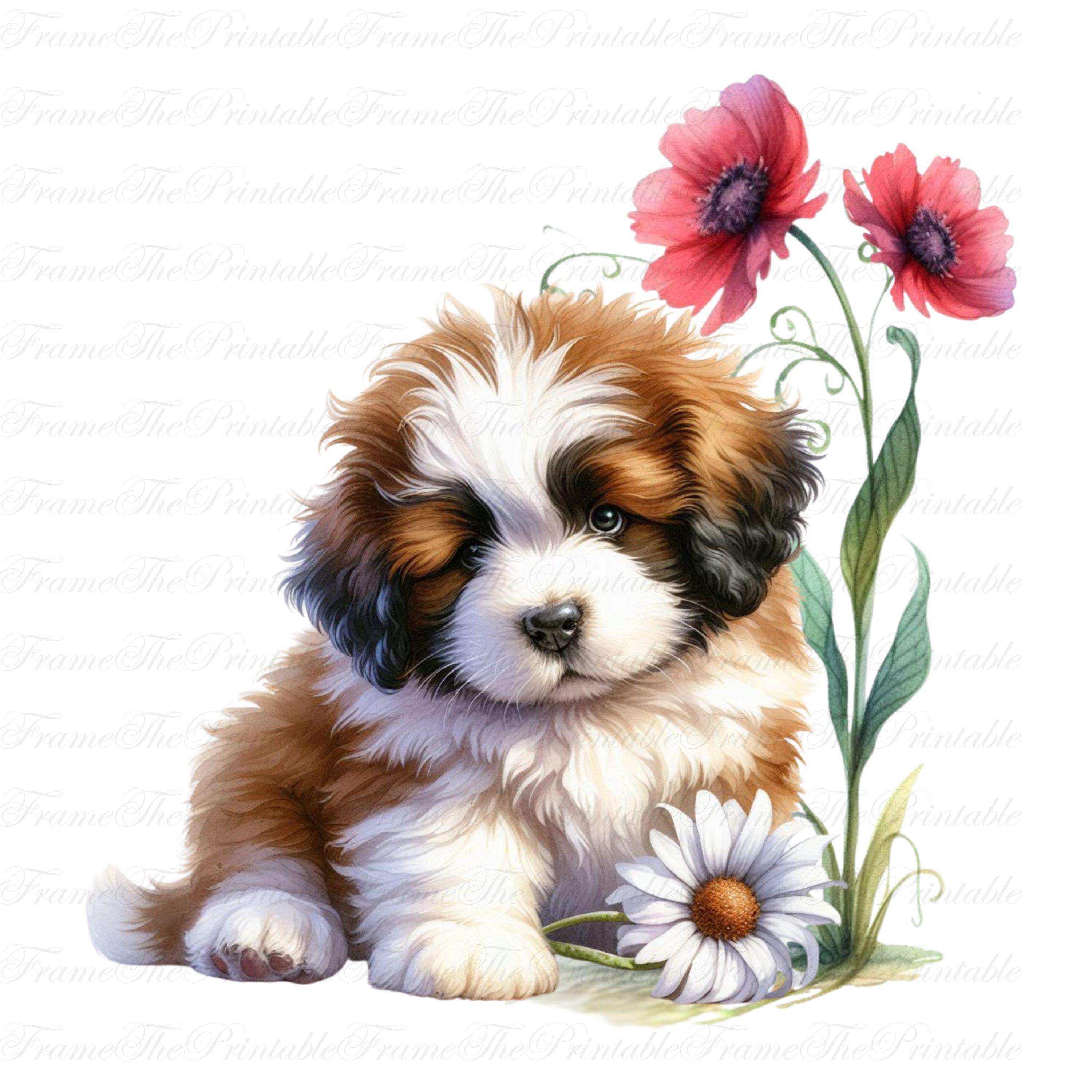 Cute Puppy Clipart Bundle, 20 PNG 300 DPI Floral Dog Art for Cards ...