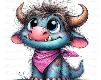 Imágenes prediseñadas de monstruos adorables, 18 criaturas de dibujos animados coloridas en formato PNG, personajes fantásticos y originales, ilustraciones divertidas para niños, descarga digital a 300 ppp.