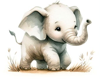 Aquarell Baby Elefant Clipart, niedliche Baby Tier Clipart, Baby Kinderzimmer Clipart, Dschungel Safari Baby Dusche Clipart, hochwertige JPG