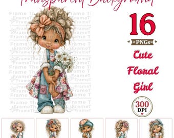 Cute Flower Girl Clipart PNG, Whimsical Children Digital Download, Whimsical Baby Girl, Watercolor Kids Clipart, Nursery PNG, Commercial Use