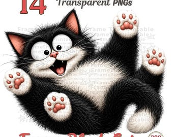 Funny Black Cat Clipart, 15 Cute Cartoon Cat PNGs, Transparent