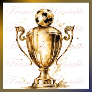 Golden Trophy Football Victory printable Watercolour 10 Pictures EURO 2024 Clipart Soccer Winner, High Quality PNG JPG , Commercial Use