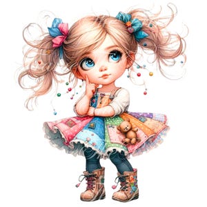 Clipart di ragazza eccentrica carina e lunatica Uso commerciale Ephemera stravagante JPG Fantasy Junk Journal Paper Craft Download Immagine stampabile di bambola carina