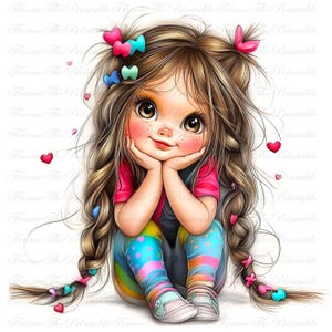 10 Beautiful Cute Little Girls Clip Art, Whimsical Happy Children Art ...