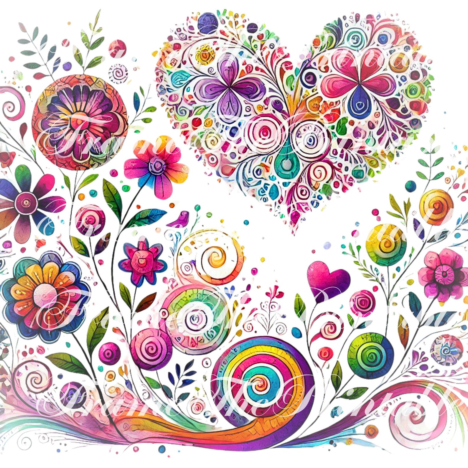 Valentine Hearts Floral Folklore Clip Art Watercolour High Res JPG Bulk ...
