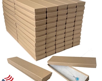 Made in USA - 100 Schachteln - Natürliche Kraft Schmuckschatulle - Halskettenschachteln - Baumwolle gefüllt - 21 x 5 x 2 cm