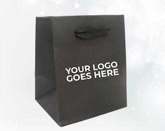 100 Bags - Custom Printed Black Eco Euro Paper Bags with Twill Handles 5 x 4 x 6