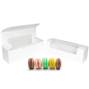 Made in USA - 50 Boxes - Macaron Boxes - Small White with Window (6 Macarons) - Food Safe