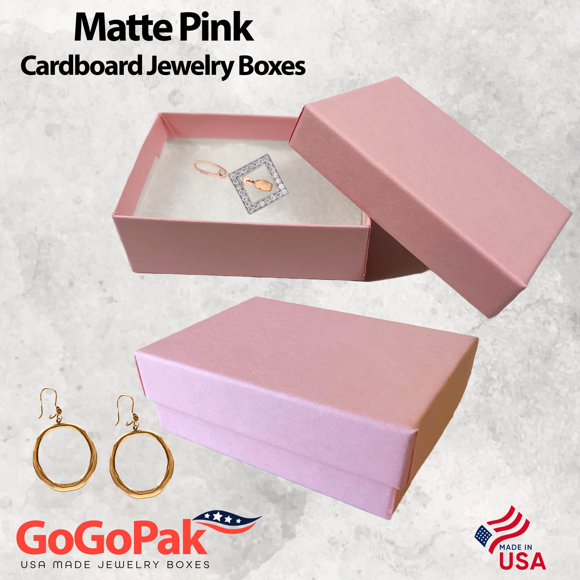 Made in USA - 100 Boxes - Matte Pink Jewelry Boxes - Cotton Filled - 3 ...