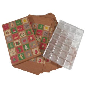 MADE IN USA - 10 Sets - Fillable (Empty) Advent Calendar Boxes Natural Kraft Design - 10 Sets (Boxes and Clear Trays) - Food Safe