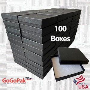 TILLVERKAD I USA - 20 eller 100 askar - Mattsvarta smyckesaskar med bomullsfyllning - 8,5 x 8,5 x 18,5 cm